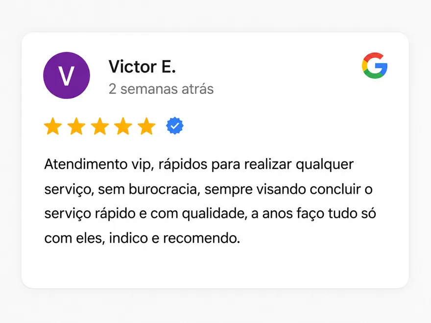Avaliação 5 estrelas de cliente da Bari Despachante no Google